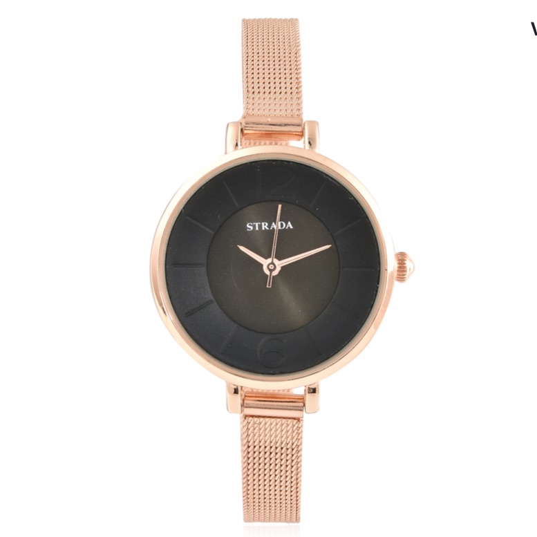 Rose Tone Watch With Black Dial